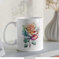Rose Mug, Floral Mug, Watercolor Rose, Colorful Rose, Flower Mug, Botanical Mug, Gift Mug, Tea Mug, Coffee Mug, Artistic Mug - Tawshia
