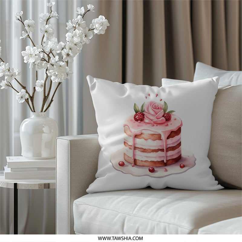 Sweet Cake Pillow, Dessert Lover Decor, Foodie Gift Idea, Pink Rose Cake Pillow, Kitchen Decor Accent, Home Decor Pillows, Baking Art - Tawshia
