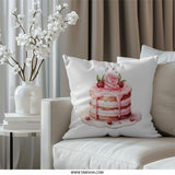 Sweet Cake Pillow, Dessert Lover Decor, Foodie Gift Idea, Pink Rose Cake Pillow, Kitchen Decor Accent, Home Decor Pillows, Baking Art - Tawshia