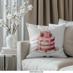 Sweet Cake Pillow, Dessert Lover Decor, Foodie Gift Idea, Pink Rose Cake Pillow, Kitchen Decor Accent, Home Decor Pillows, Baking Art - Tawshia