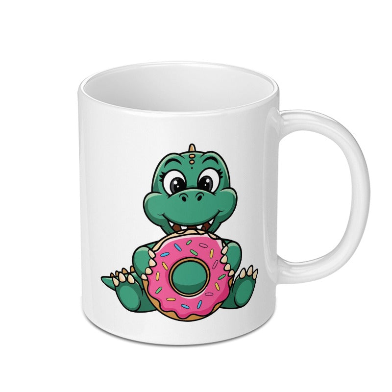 Cute Dinosaur Mug, Donut Lover, Funny Animal Mug, Coffee Mug, Gift Mug, Cartoon Mug, Novelty Mug, Tea Cup, Ceramic Mug - Tawshia