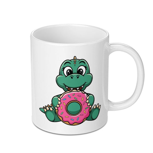 Cute Dinosaur Mug, Donut Lover, Funny Animal Mug, Coffee Mug, Gift Mug, Cartoon Mug, Novelty Mug, Tea Cup, Ceramic Mug - Tawshia