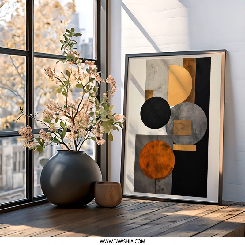 Abstract Geometric Wall Art, Modern Art Print, Circle Square Wall Decor, Contemporary Art Poster, Living Room Art, Office Wall Decor - Tawshia