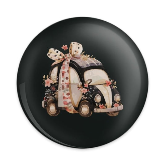 Floral Car Pinback Button, Vintage Car Art, Cute Car Badge, Adorable Auto Pin, Car Lover Gift, Flower Car Jewelry, Trendy Pinback Button - Tawshia