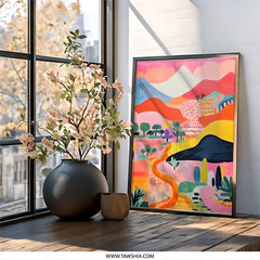 Colorful Landscape Wall Art, Whimsical Mountain Print, Abstract Nature Painting, Playful Home Decor, Modern Art Print - Tawshia
