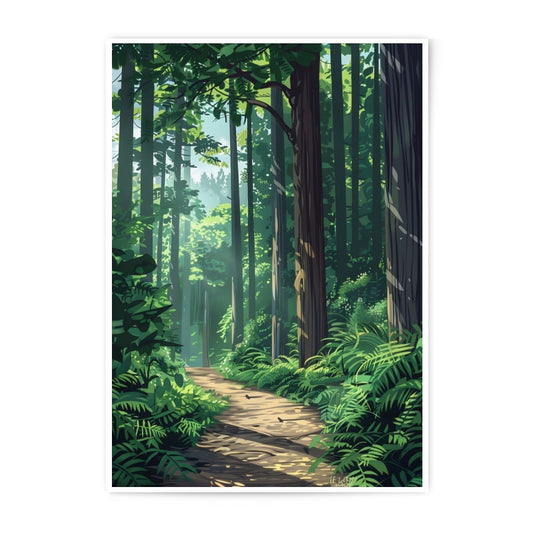Forest Path Photographic Print, Green Woods, Nature Art, Peaceful Scene, Wall Decor, Home Decor, Forest Illustration - Tawshia