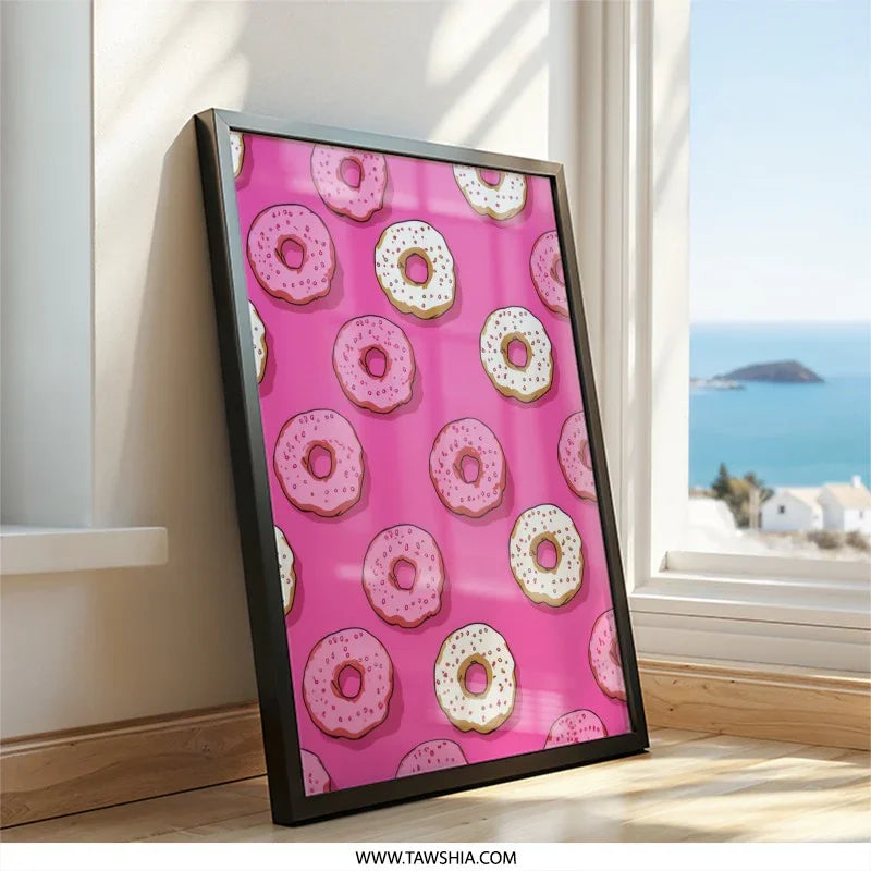 Pink Donut Wall Art, Sweet Treat Print, Foodie Decor, Colorful Kitchen Art, Dessert Lover Gift, Yummy Donut Poster, Fun Wall Hanging - Tawshia