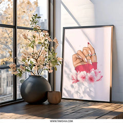 Elegant Nails Wall Art, Pink Flowers Print, Fashion Illustration, Feminine Art, Stylish Home Decor - Tawshia