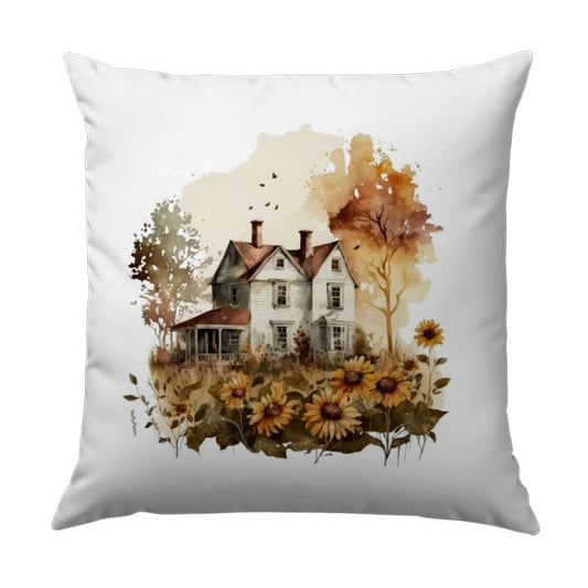 Farmhouse Pillow, Watercolor House Pillow, Sunflower Field Pillow, Country Home Decor Pillow, Autumn Aesthetic Pillow, Fall Home Decoration - Tawshia