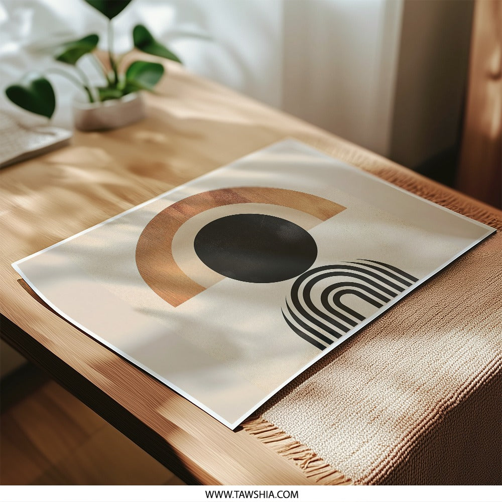 Abstract Geometric Photographic Print, Modern Art Print, Beige Wall Decor, Minimalist Shapes Print, Home Decor Art, Circle and Arch Print - Tawshia