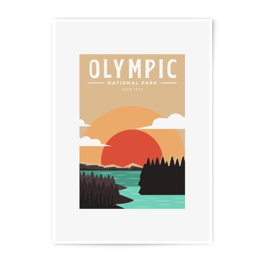 Olympic National Park Photographic Print, Sunset Lake Forest, Vintage Style, Nature Art, Travel Poster, Home Decor, Wall Art - Tawshia