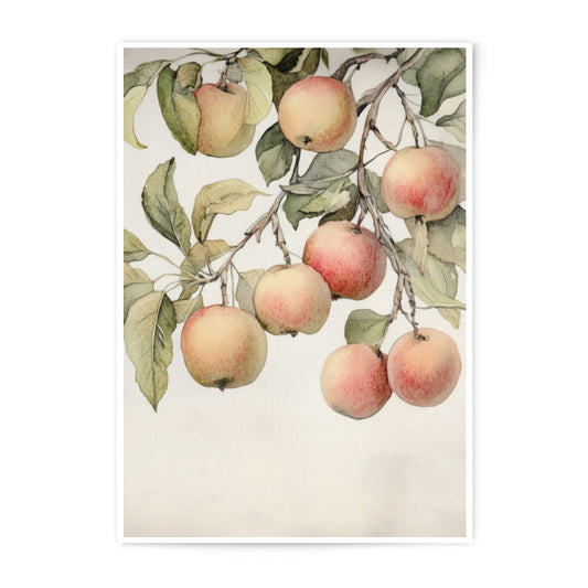 Apple Branch Photographic Print, Watercolor Apples Art, Fruit Tree Illustration, Kitchen Decor, Farmhouse Print, Still Life Print - Tawshia