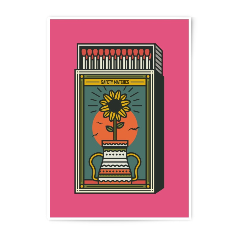 Safety Matches Photographic Print, Sunflower Art, Boho Home Decor, Unique Wall Art, Colorful Illustration, Quirky Gift Idea - Tawshia