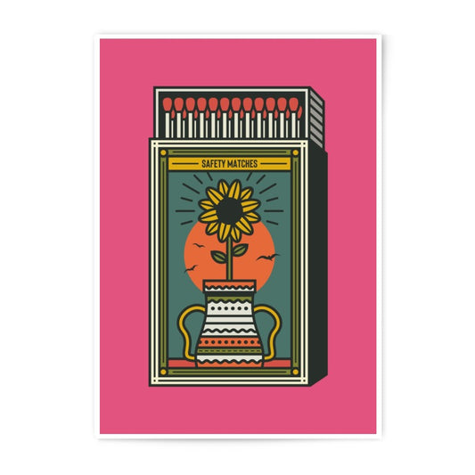 Safety Matches Photographic Print, Sunflower Art, Boho Home Decor, Unique Wall Art, Colorful Illustration, Quirky Gift Idea - Tawshia
