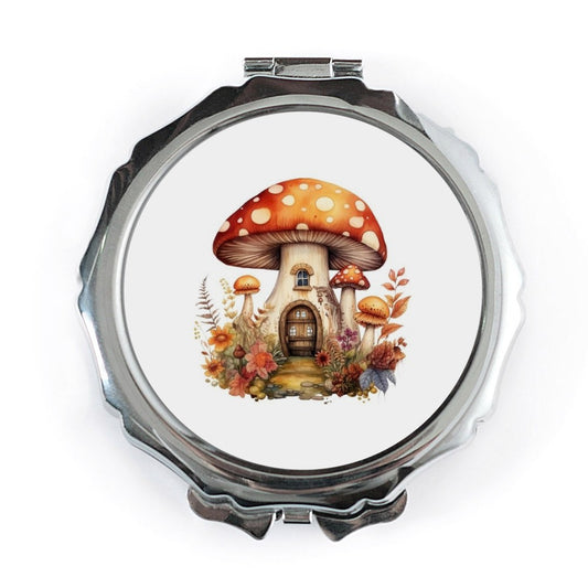 Mushroom House Pocket Mirror, Fantasy Cottagecore, Travel Makeup Mirror, Cute Compact Mirror, Magical Forest Gift, Fairycore Aesthetic - Tawshia