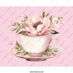 Floral Teacup Mouse Pad, Pink Flower Mousepad, Cute Desk Accessory, Office Decor, Gift for Her, Computer Accessory, Botanical Mouse Pad - Tawshia