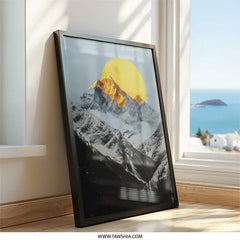 Mountain Sunset Wall Art, Nature Landscape Print, Golden Sun Peak, Minimalist Decor, Scenic View, Home Decor, Office Art - Tawshia