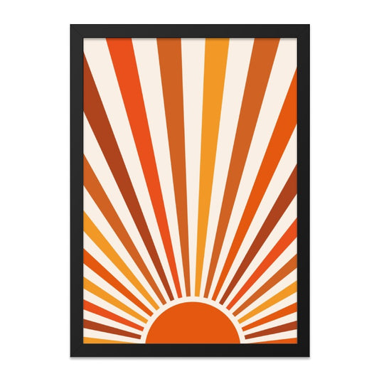 Retro Sun Wall Art, 70s Style Print, Vintage Sunrise Poster, Abstract Geometric Art, Boho Home Decor, Orange and Beige Wall Art - Tawshia