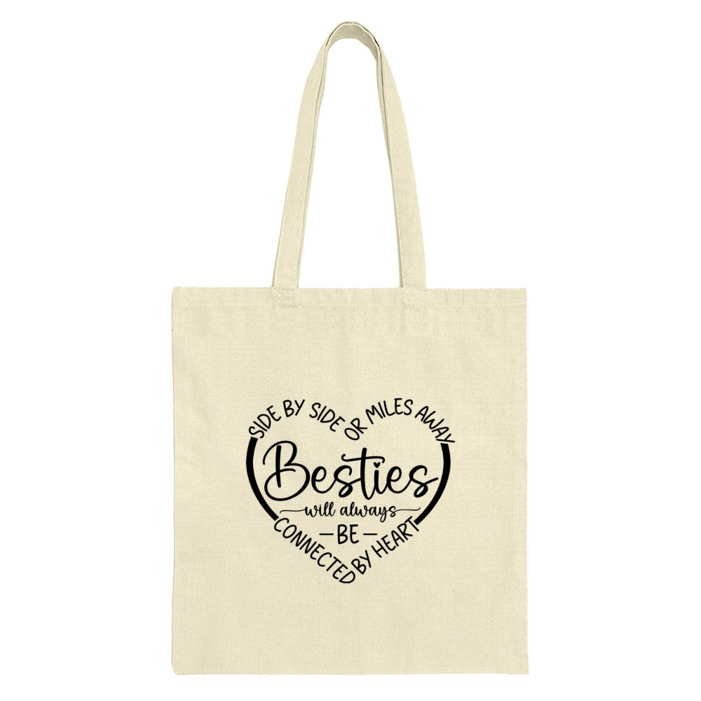 Besties Tote Bag, Friendship Gift, Long Distance Friends, Side by Side or Miles Away, Best Friend Gift, Heart Tote, Birthday Gift - Tawshia