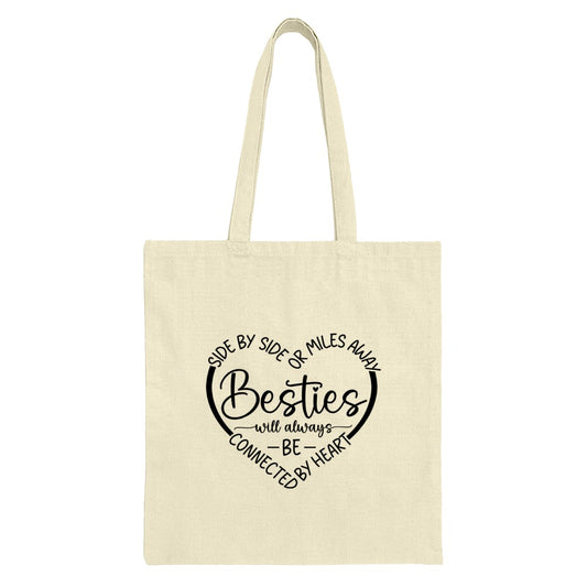 Besties Tote Bag, Friendship Gift, Long Distance Friends, Side by Side or Miles Away, Best Friend Gift, Heart Tote, Birthday Gift - Tawshia