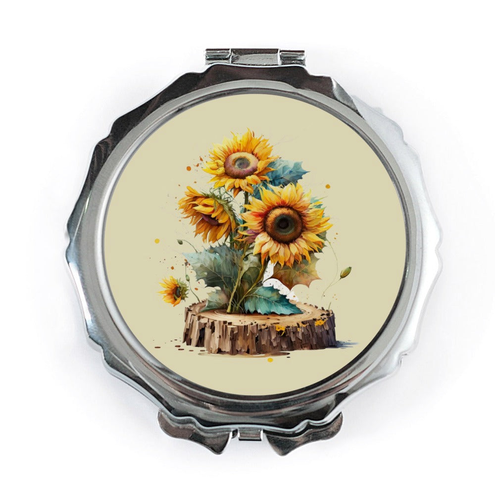 Sunflower Mirror, Compact Mirror, Floral Mirror, Yellow Flower Design, Makeup Mirror, Pocket Mirror, Cosmetic Mirror, Gift for Her - Tawshia