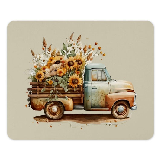 Vintage Truck MousePad, Sunflower Mouse Pad, Rustic Mousepad, Farmhouse Desk Decor, Unique Computer Gift, Floral Truck Desk Mat - Tawshia