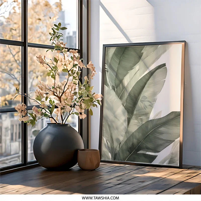 Banana Leaf Wall Art, Tropical Leaves Print, Green Botanical Art, Modern Wall Decor, Nature Inspired Wall Art, Tropical Wall Decor - Tawshia