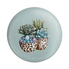Succulent Plants Pinback Button, Leopard Print Pots, Crystal Decor Button, Cute Plant Lover Gift, Trendy Aesthetic Accessories - Tawshia