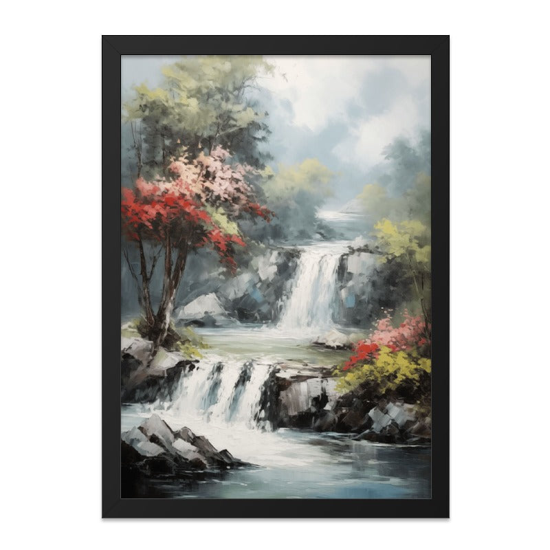 Serene Waterfall Wall Art, Landscape Painting Print, Nature Scenery, Calming Decor, Forest Waterfall Art, Peaceful Home Decor - Tawshia