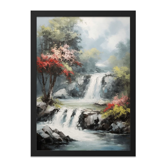 Serene Waterfall Wall Art, Landscape Painting Print, Nature Scenery, Calming Decor, Forest Waterfall Art, Peaceful Home Decor - Tawshia