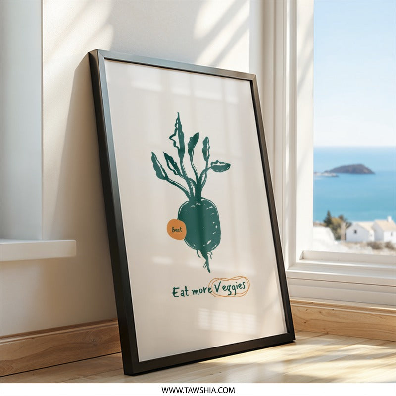 Eat More Veggies Wall Art, Beet Root Kitchen Decor, Farmhouse Print, Vegetable Art, Healthy Eating Poster, Vegan Gift, Minimalist Art - Tawshia