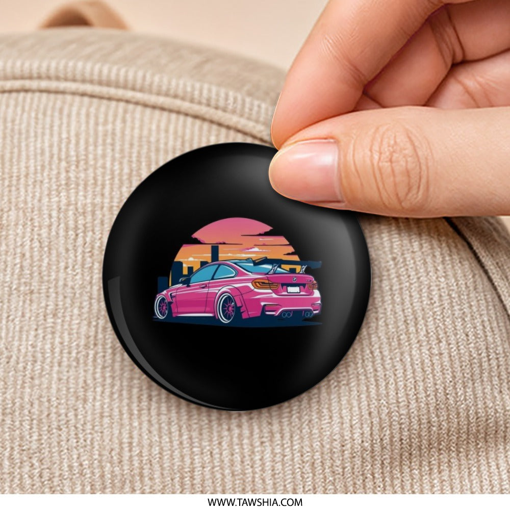 Pink Bmw Pinback Button, Tuned Car Button, Car Lover Gift, Retro Sunset Button, Trendy Button, Cool Button, Gift Idea, Aesthetic Button - Tawshia