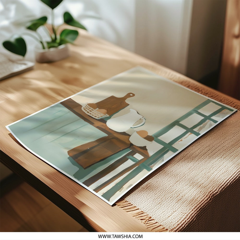 Kitchen Still Life Photographic Print, Eggs, Jug, Cutting Board, Rustic Home Decor, Window Light, Cozy Kitchen Art, Wall Art Prints - Tawshia