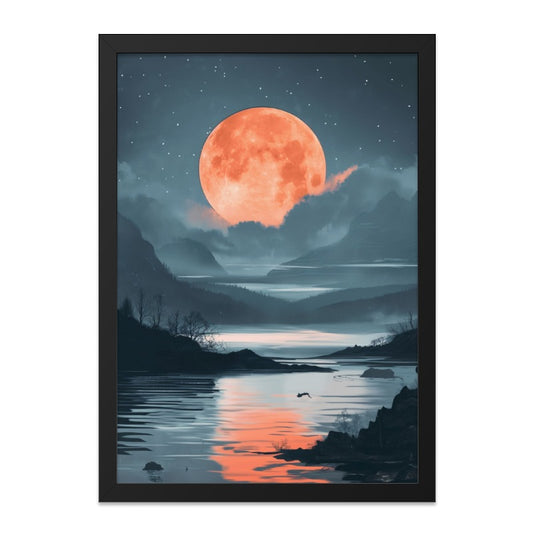 Blood Moon Lake Wall Art, Night Landscape Print, Fantasy Scene, Modern Home Decor, Celestial Wall Decor, Unique Gift Idea - Tawshia