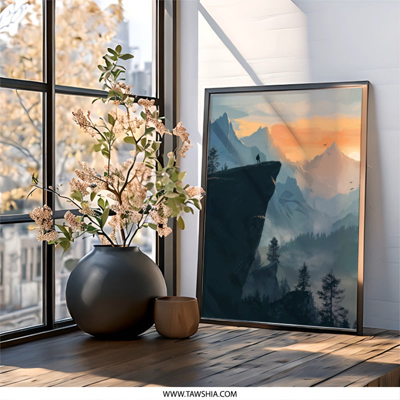 Mountain Peak Wall Art, Adventure Landscape Print, Silhouette Art, Nature Inspired Decor, Dramatic Vista Scenery, Inspirational Artwork - Tawshia