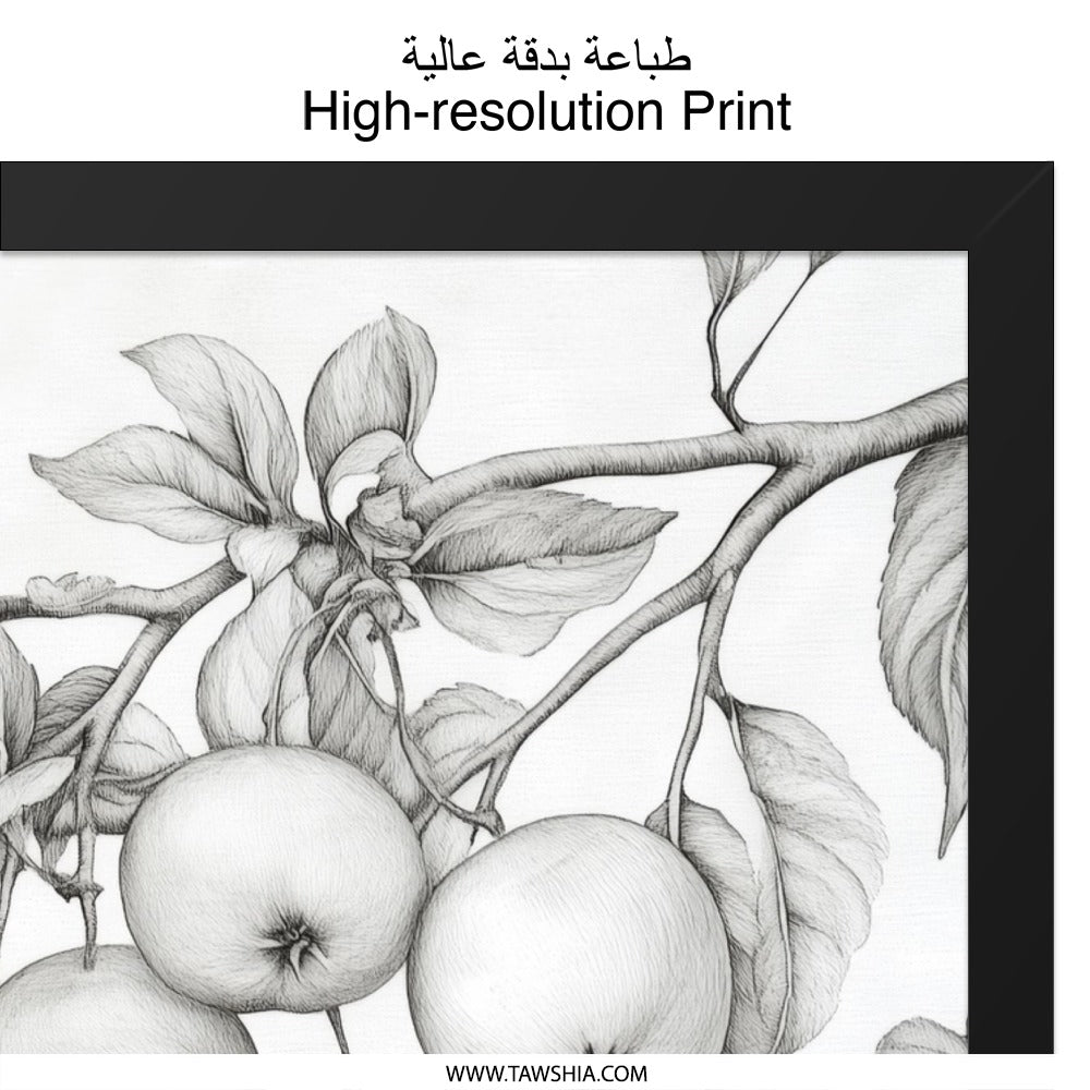 Apple Tree Branch Wall Art, Botanical Print, Pencil Drawing Art, Fruit Tree Decor, Kitchen Wall Decor, Minimalist Art, Nature Wall Art - Tawshia