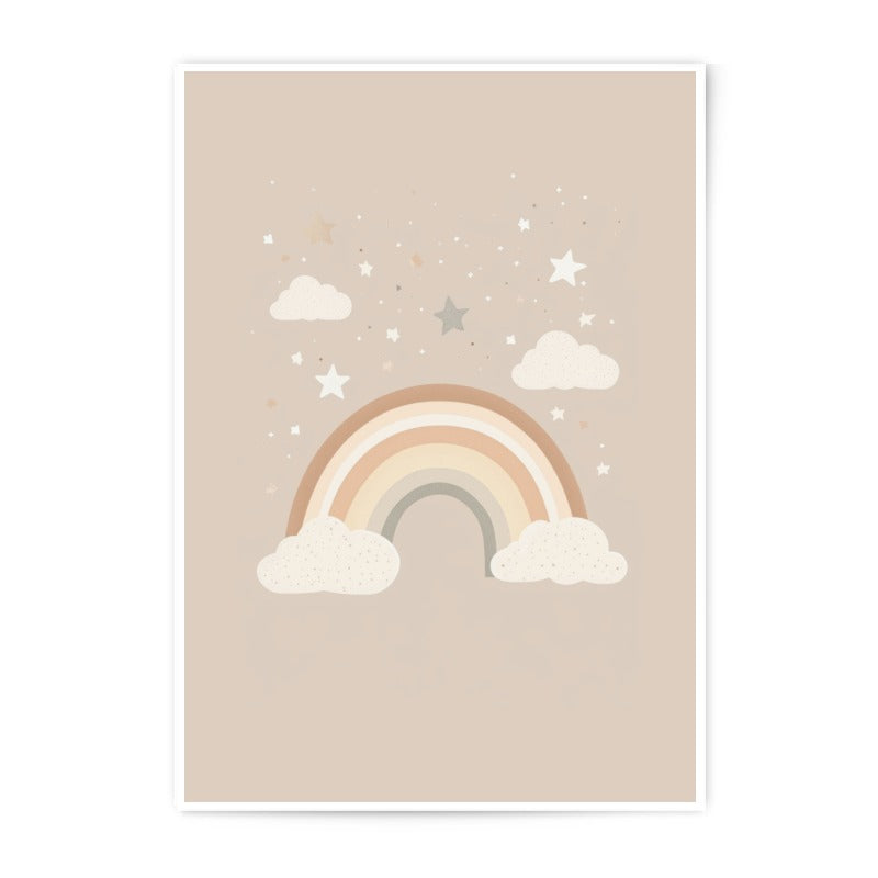 Boho Rainbow Photographic Print, Neutral Nursery Art, Stars and Clouds, Kids Room Decor, Playroom Wall Art, Baby Shower Gift - Tawshia