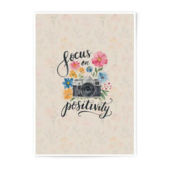 Focus on Positivity Photographic Prints, Camera Floral Art Print, Inspirational Quote Wall Decor, Modern Home Decor, Art Print - Tawshia