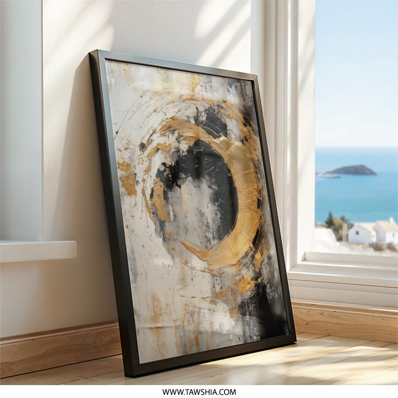 Abstract Gold Wall Art, Modern Art Print, Black and Gold Decor, Circle Painting, Contemporary Wall Decor, Abstract Home Decor - Tawshia