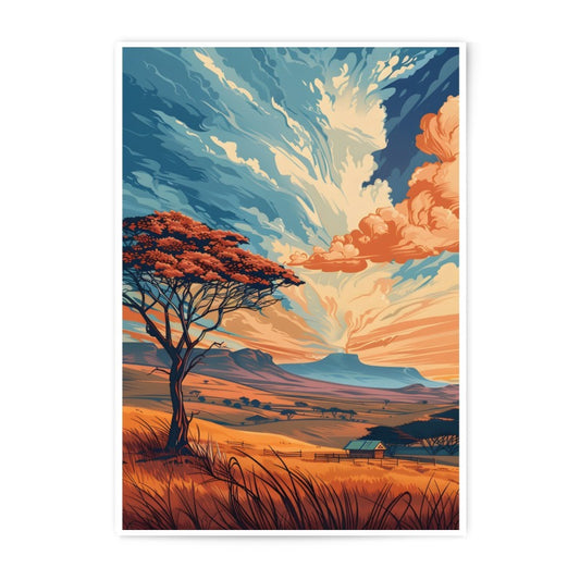 African Savanna Photographic Print, Sunset Landscape Art, Scenic Nature Wall Decor, Home Office Art, Colorful Sky Scenery - Tawshia