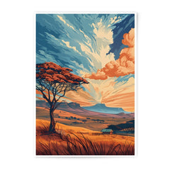 African Savanna Photographic Print, Sunset Landscape Art, Scenic Nature Wall Decor, Home Office Art, Colorful Sky Scenery - Tawshia