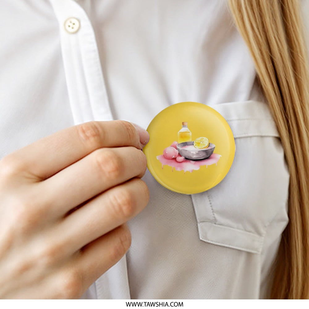 Lemon Still Life Pinback Button, Watercolor Painting Badge, Pink Lemonade Art, Gift for Her, Summer Aesthetic Accessories - Tawshia