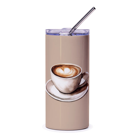 Latte Art Tumbler, Coffee Lover Gift, Watercolor Coffee Cup Tumbler, Heart Latte Tumbler, Coffee Design Travel Tumbler, Drinkware Tumbler - Tawshia