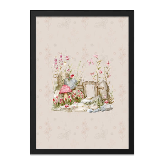 Mushroom Garden Wall Art, Watercolor Fairy Door Print, Botanical Wall Decor, Whimsical Nursery Art, Kids Room Decor, Fantasy Art Print - Tawshia