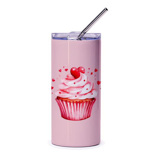 Valentine's Day Tumbler, Cupcake with Hearts, Pink Tumbler, Gift for Her, Cute Tumbler, Valentines Day Gift, Heart Cupcake - Tawshia
