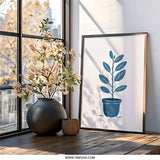 Plant Wall Art, Blue Plant Print, Potted Plant Art, Modern Home Decor, Botanical Wall Decor, Minimalist Wall Art, House Plant Gift - Tawshia