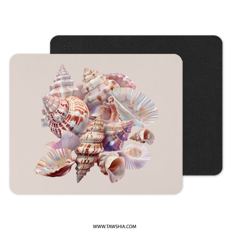 Seashells Mouse Pad, Beachy Desk Decor, Ocean Lover Gift, Coastal Home Office, Sea Shell Art, Beach House Decor, Unique Mousepad - Tawshia