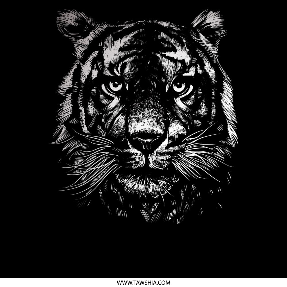 Majestic Tiger Face Illustration Blackout print product type