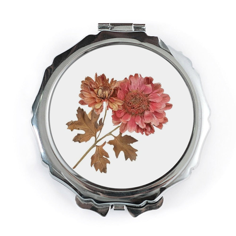 Floral Pocket Mirror, Chrysanthemum Bloom Design, Compact Mirror, Botanical Gift, Unique Purse Mirror, Everyday Carry Mirror, Travel - Tawshia
