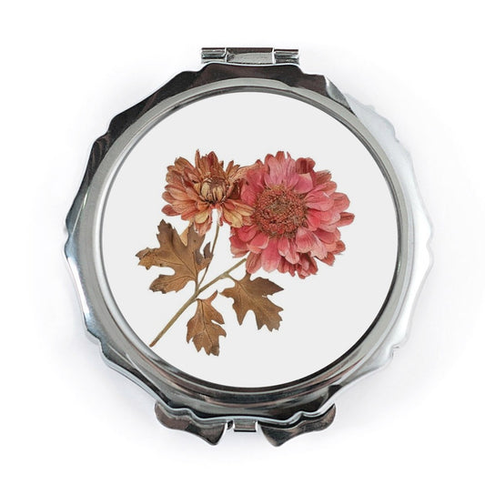Floral Pocket Mirror, Chrysanthemum Bloom Design, Compact Mirror, Botanical Gift, Unique Purse Mirror, Everyday Carry Mirror, Travel - Tawshia